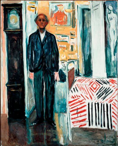 Entre la cama y el reloj. Pintura de Edvard Munch (1863-1944) 1940-1942. Oslo, Munch-Museet de Edvard Munch