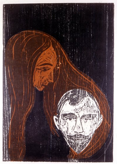 Cabeza de un hombre en el cabello de una mujer de Edvard Munch