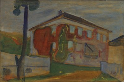 Casa con enredadera roja de Virginia, c.1900 (óleo sobre tabla) de Edvard Munch
