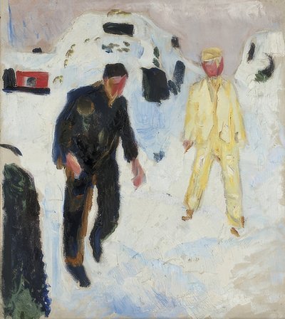 Hombre negro y amarillo en la nieve. 1910-12 de Edvard Munch