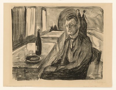 Autorretrato con una botella de vino de Edvard Munch