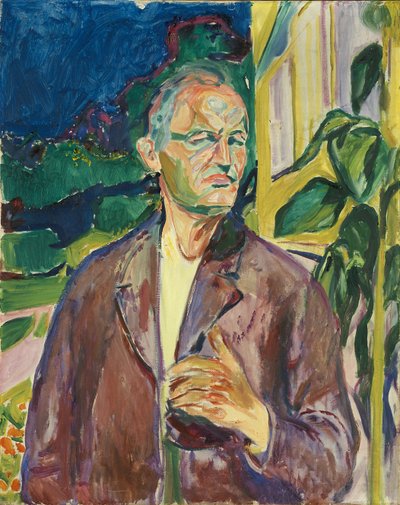 Autorretrato frente a la pared de la casa de Edvard Munch