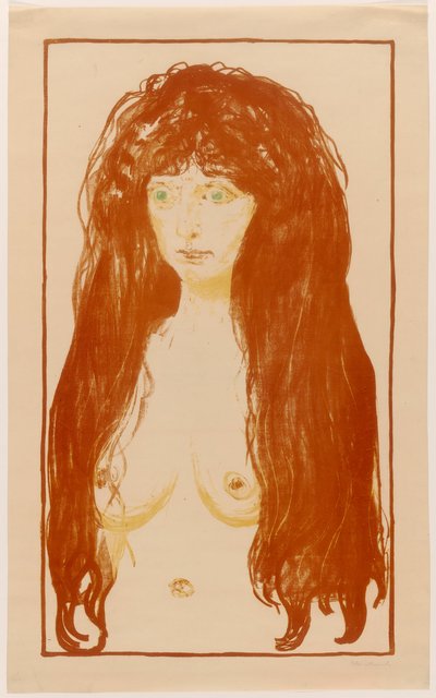 Mujer con cabello rojo y ojos verdes. El pecado de Edvard Munch