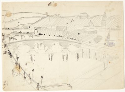 Vista desde una ventana en Lungarno sobre el río hacia Santo Spirito y las colinas de San Miniato, Florencia de Edvard Weie