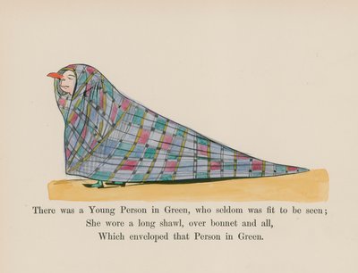 Había un Joven de Verde, que rara vez era digno de verse (grabado coloreado) de Edward (after) Lear
