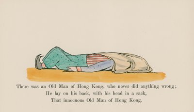Había un anciano de Hong Kong, que nunca hizo nada malo (grabado en color) de Edward (after) Lear