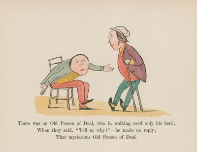 Había un anciano de Deal, que al andar usaba sólo el talón (grabado coloreado) de Edward (after) Lear