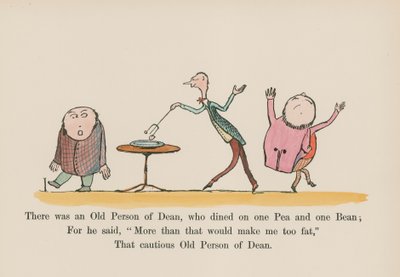 Había un anciano de Dean, que cenaba un guisante y una judía (grabado coloreado) de Edward (after) Lear