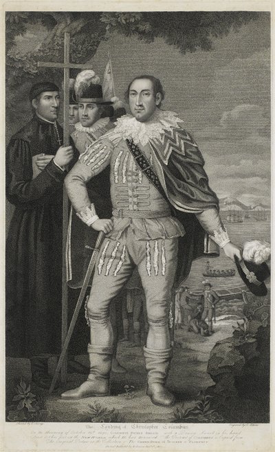 Desembarco de Cristóbal Colón, grabado por David Edwin (1776-1841) de Edward (after) Savage