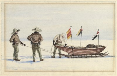 La fiesta del trineo a White Island, febrero de 1902: Shackleton, Wilson y Ferrar preparándose para partir de Edward Adrian Wilson