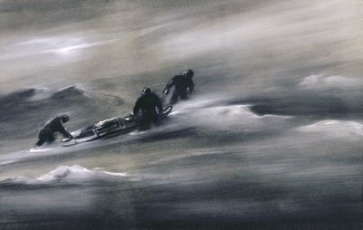 Tres hombres con un trineo en la nieve, 1910-12 de Edward Adrian Wilson