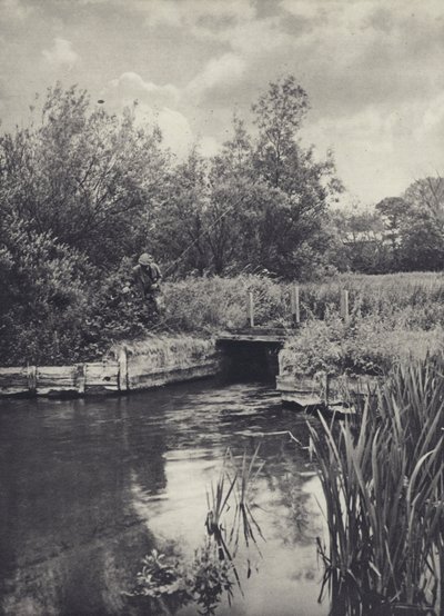 Un pequeño transportista en las aguas de Ramsbury (foto en blanco y negro) de Edward Alfred Barton