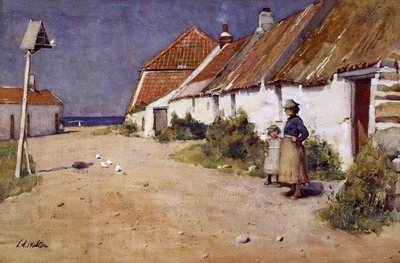 Cabañas junto al mar con palomar (acuarela sobre papel) de Edward Arthur Walton