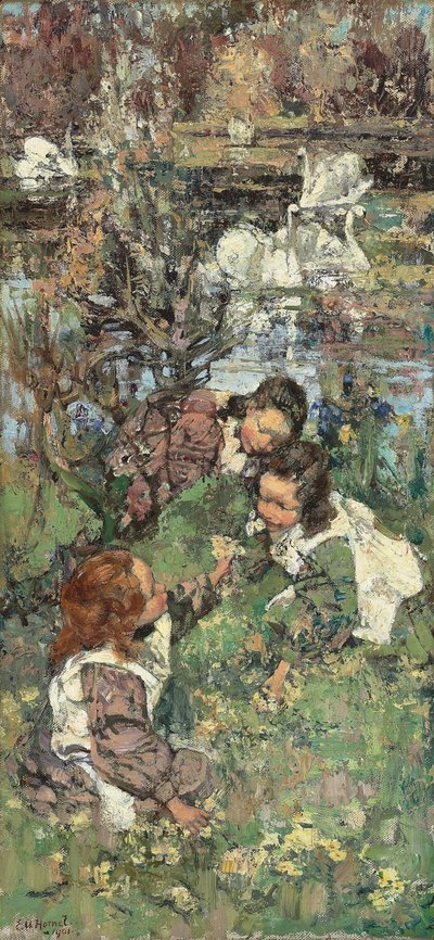 Chicas y cisnes de Edward Atkinson Hornel