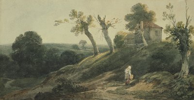 Paisaje con una cabaña de Edward Bird