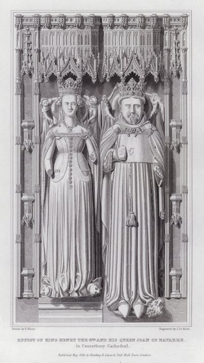 Efigie del rey Enrique IV y su reina Juana de Navarra, en la Catedral de Canterbury (grabado) de Edward Blore