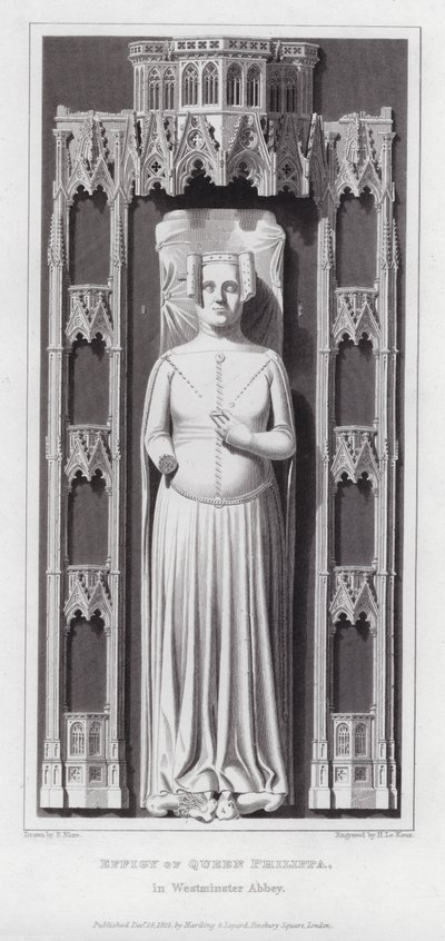 Efigie de la Reina Felipa, en la Abadía de Westminster (grabado) de Edward Blore