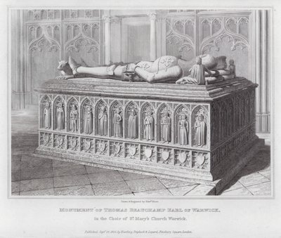 Monumento de Thomas Beauchamp Conde de Warwick, en el Coro de la Iglesia de Santa María de Warwick (grabado) de Edward Blore