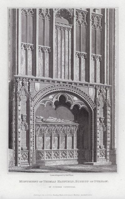 Monumento de Thomas Hatfield, Obispo de Durham, en la Catedral de Durham (grabado) de Edward Blore