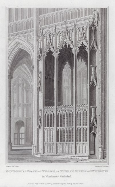 Capilla monumental de William de Wykham, obispo de Winchester, en la Catedral de Winchester (grabado) de Edward Blore