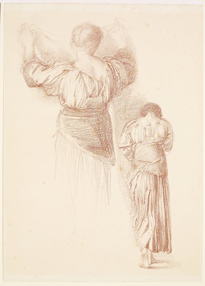Estudios de drapeado femenino, estudios de drapeado femenino visto desde atrás de Edward Burne-Jones