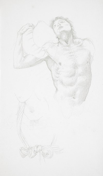 Desnudo masculino sosteniendo un cojín de Edward Burne-Jones