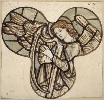 Diseño para vidrieras en la Iglesia de Lyndhurst: Un ángel arpista, 1862 de Edward Burne Jones