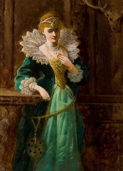 Amy Robsart mirando el retrato de Leicester, finales del siglo XIX de Edward Charles Barnes