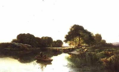 Un paisaje fluvial con pescadores de Edward Charles Williams