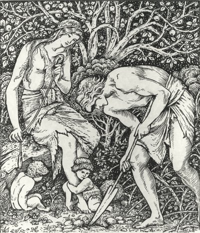 Adán y Eva (Trabajo: Cuando Adán cavó y Eva hiló, ¿quién era entonces el caballero?) de Edward Coley (after) Burne Jones