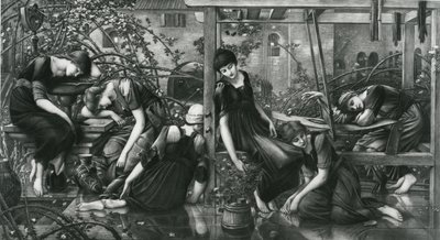 El patio del jardín, de la serie Briar Rose de Edward Coley (after) Burne Jones