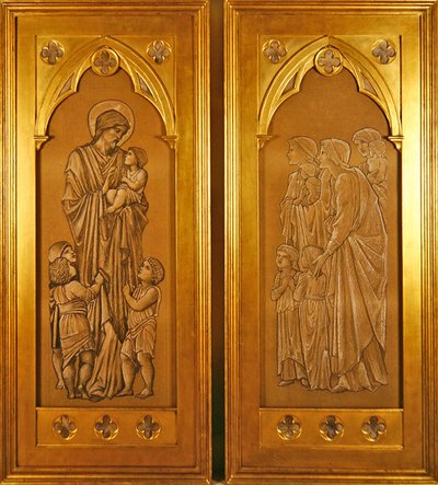 Cristo bendiciendo a los niños pequeños y mujeres trayendo niños a la presencia de Cristo de Edward Coley Burne Jones