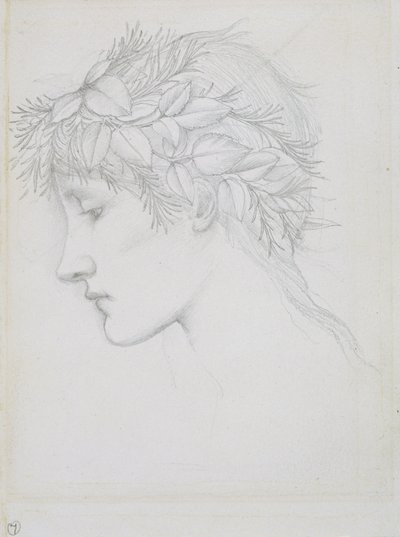 Cabeza coronada de hojas, c.1897 (lápiz sobre papel) de Edward Coley Burne Jones