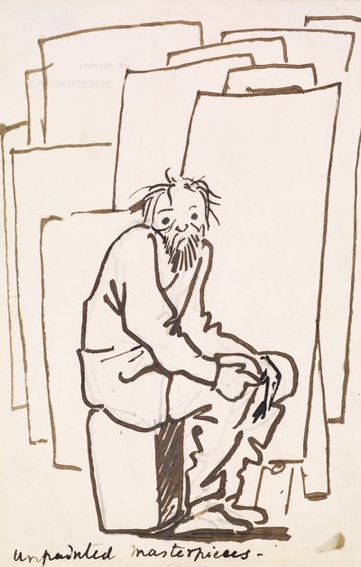 Obras maestras sin pintar (autocaricatura) (pluma y tinta sobre papel) de Edward Coley Burne Jones