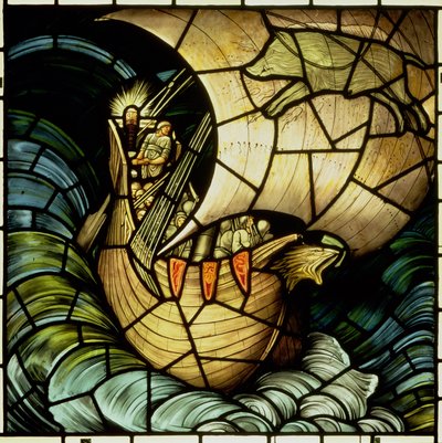 Barco vikingo (vidriera) de Edward Coley Burne Jones