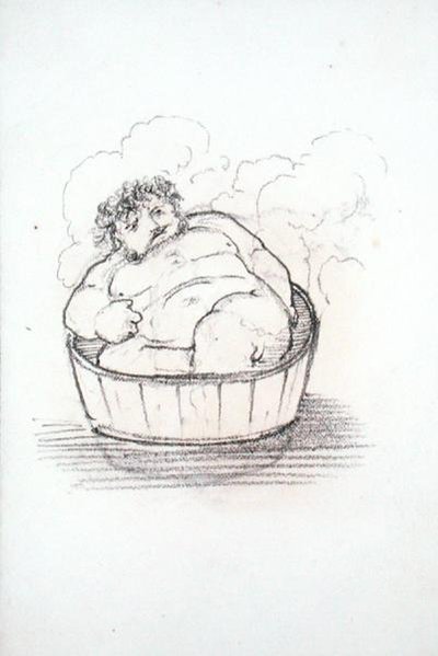 William Morris (1834-96) en una bañera, de un álbum de dibujos de Edward Coley Burne Jones
