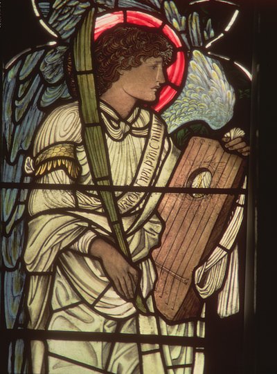 Ángel con una lira, de la ventana de Santa Cecilia, Iglesia de Cristo, Oxford, 1875 de Edward Burne Jones