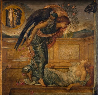 Cupido y Psique - Murales de Palace Green - Cupido encontrando a Psique dormida junto a una fuente, 1881 de Edward Burne Jones