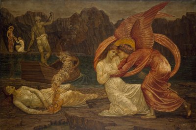 Cupido y Psique - Murales de Palace Green - Psique recibiendo el cofre de Proserpina de Edward Burne Jones