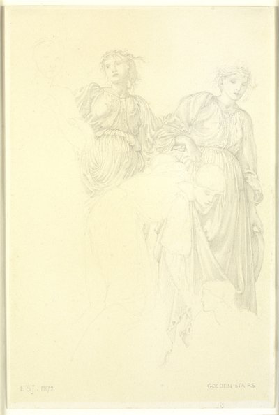 Grupo de mujeres, Estudio preliminar para la pintura, Las Escaleras Doradas de Edward Coley Burne Jones