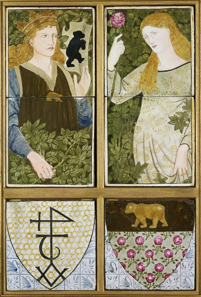 Rey Arturo y la Reina Ginebra, panel de seis azulejos fabricado por Morris, Marshall, Faulkner & Co. de Edward Burne Jones