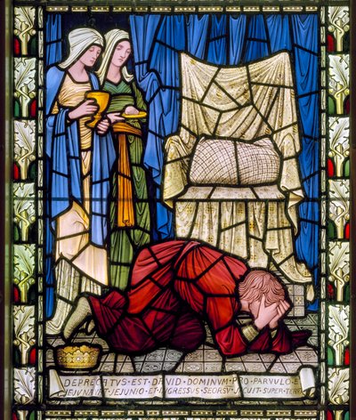 El rey David llorando y rezando por la vida de su hijo enfermo, y luego aceptando con fortaleza la muerte del niño, c.1896 de Edward Burne Jones