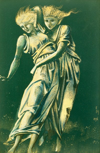 Estudio de figuras de baile abrazándose: Un diseño para metal de Edward Burne Jones