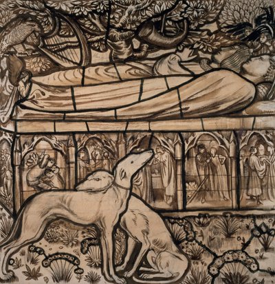 La tumba de Tristán e Isolda, boceto para vidrieras, 1862 de Edward Burne Jones