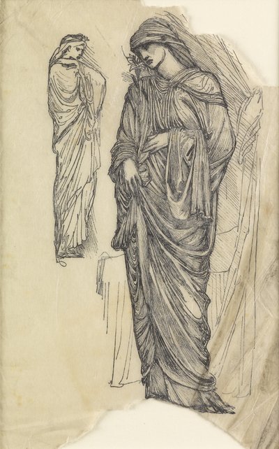Dos estudios de una dama con una prenda larga y fluida de Edward Burne Jones