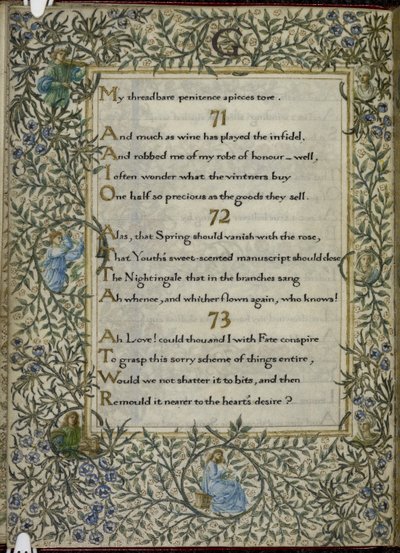 (Folio entero) La Rubaiyat de Omar Khayyam, versos 71 - 73. C de Edward Coley and Morris William Burne Jones