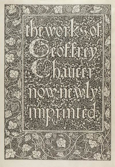 Página del título, de Las obras de Geoffrey Chaucer ahora recién impresas, grabado por William Morris, 1896 de Edward Coley after Burne Jones