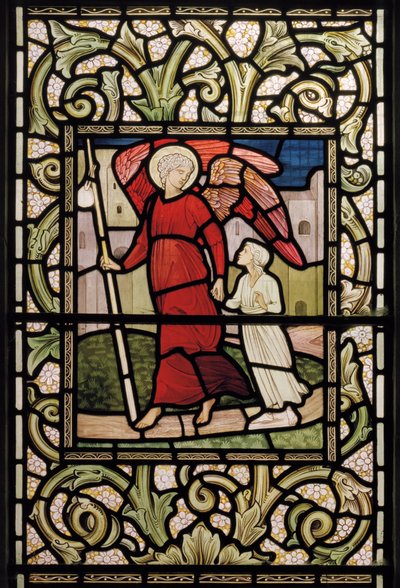 El Niño con el Ángel Guardián de Edward Coley and Dearle Burne Jones