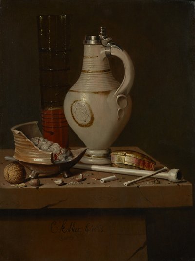 Naturaleza muerta con utensilios para fumar y jarra de cerveza, 1664 de Edward Collier