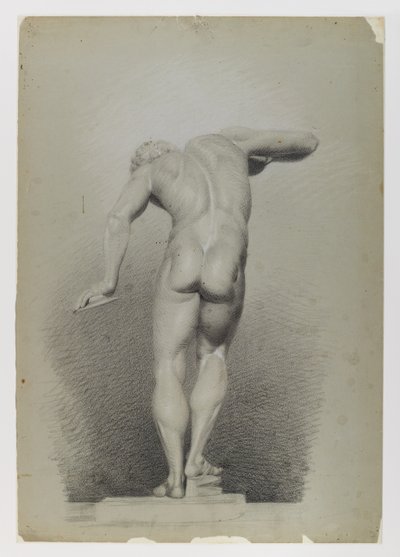 Estudio de desnudo, c.1848 (crayón blanco y negro sobre papel azul verdoso, de gramaje medio, ligeramente texturado) de Edward Docker